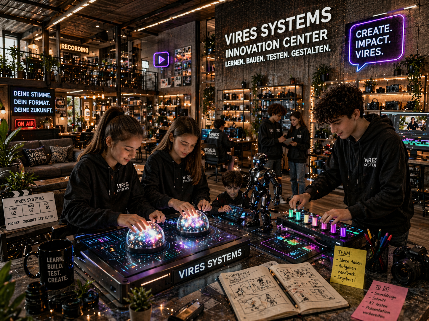 Kids an Technikstationen