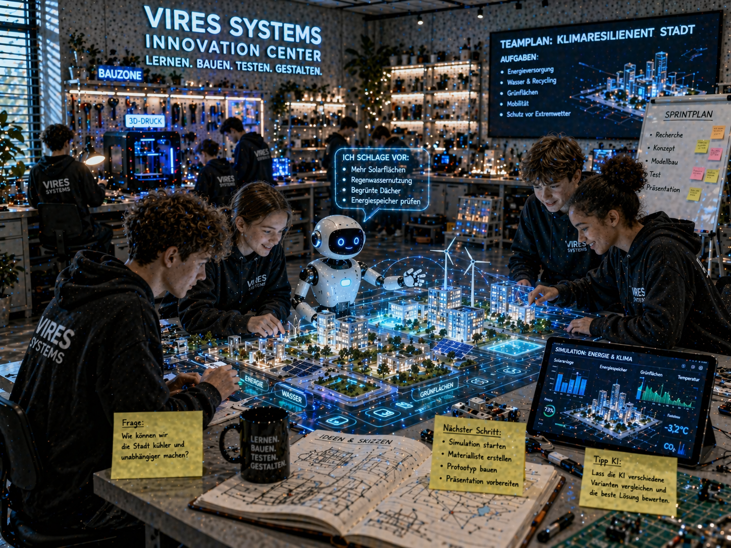 Teamarbeit zwischen Kids und KI