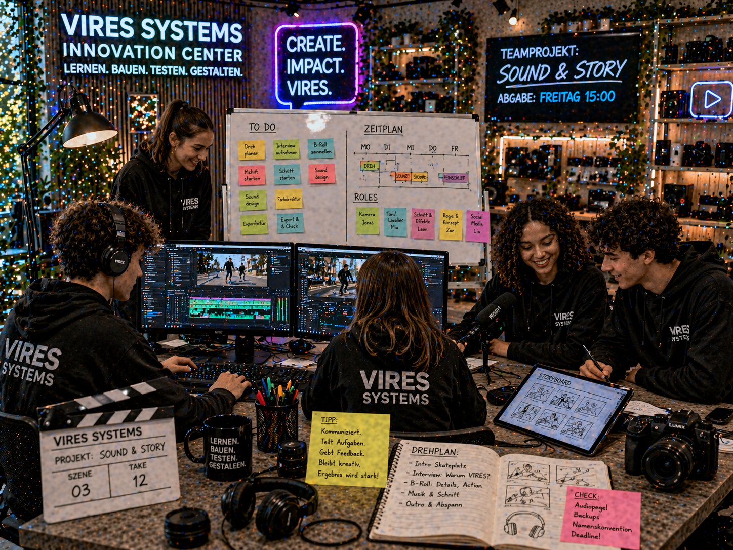 Teamarbeit in der Medienzone