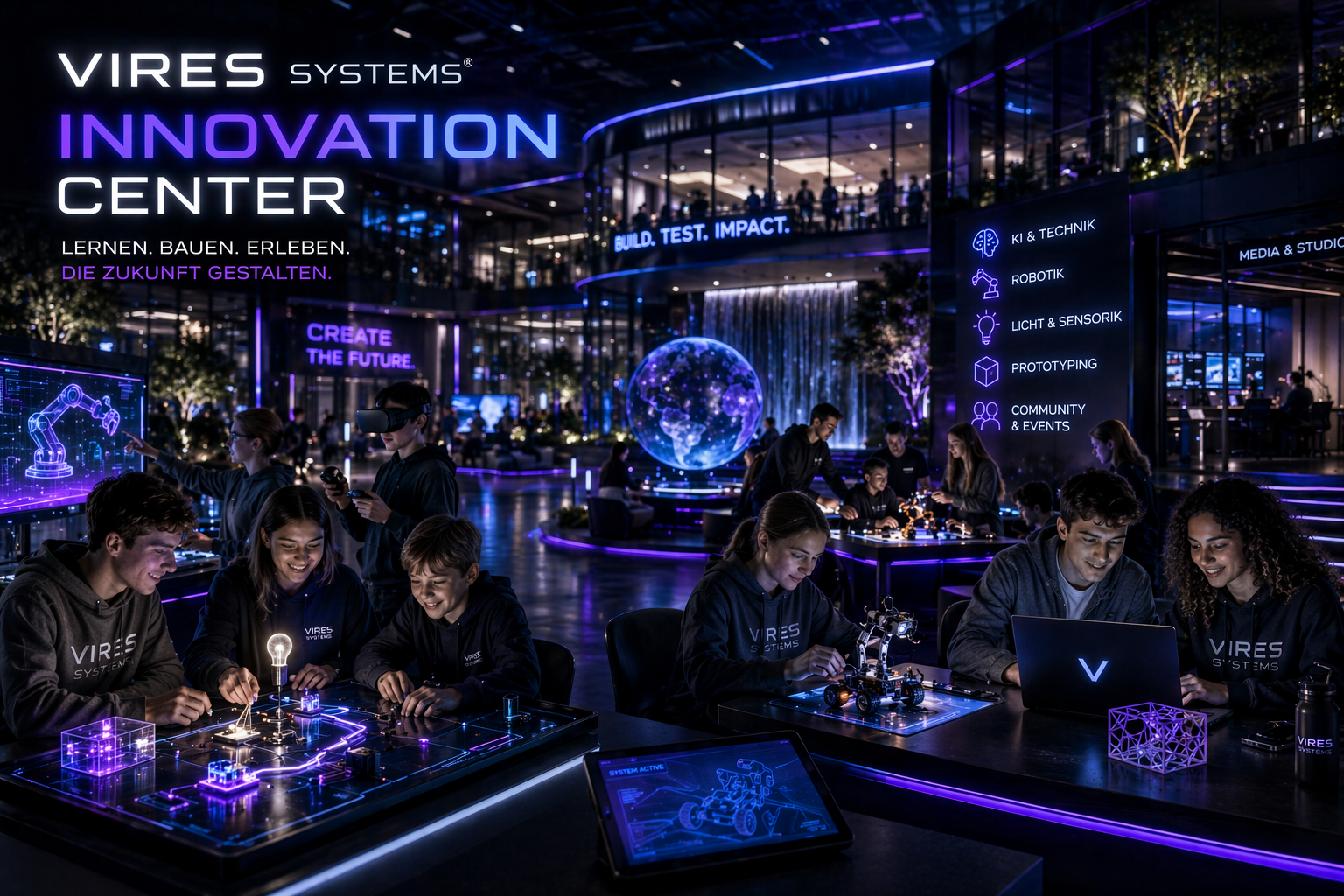 Kids an Technikstationen